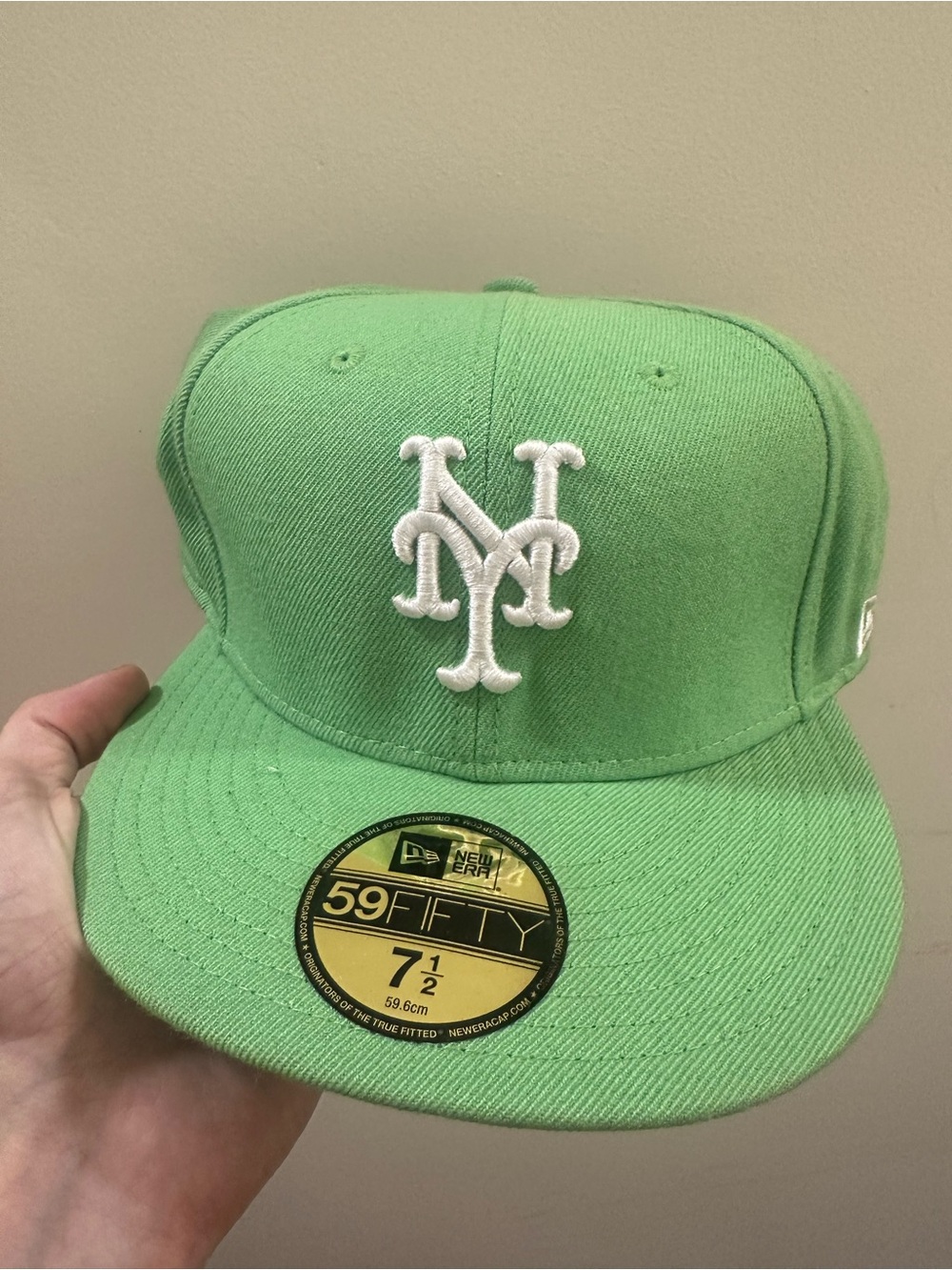 Neon Green Fitted Cap with White NY Logo New York Mets hat y2k
